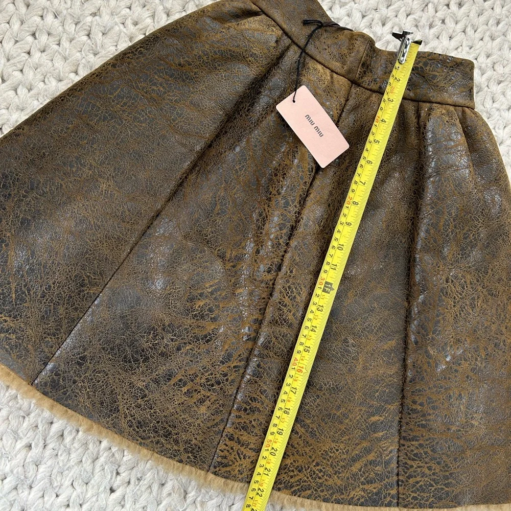 Miu Miu Brown Textured Leather & Sheep Skin Circle Skirt - Picture 14 of 15